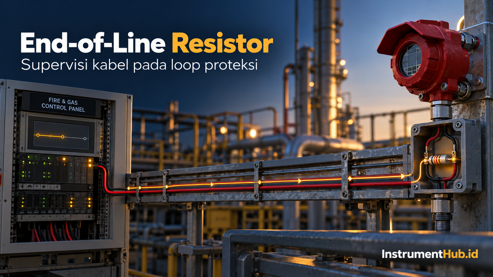 Panel F&G terhubung ke sensor pada ujung loop; EOLR ditempatkan di perangkat terakhir.