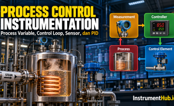 Process Control Instrumentation dengan vessel, sensor, dan control valve