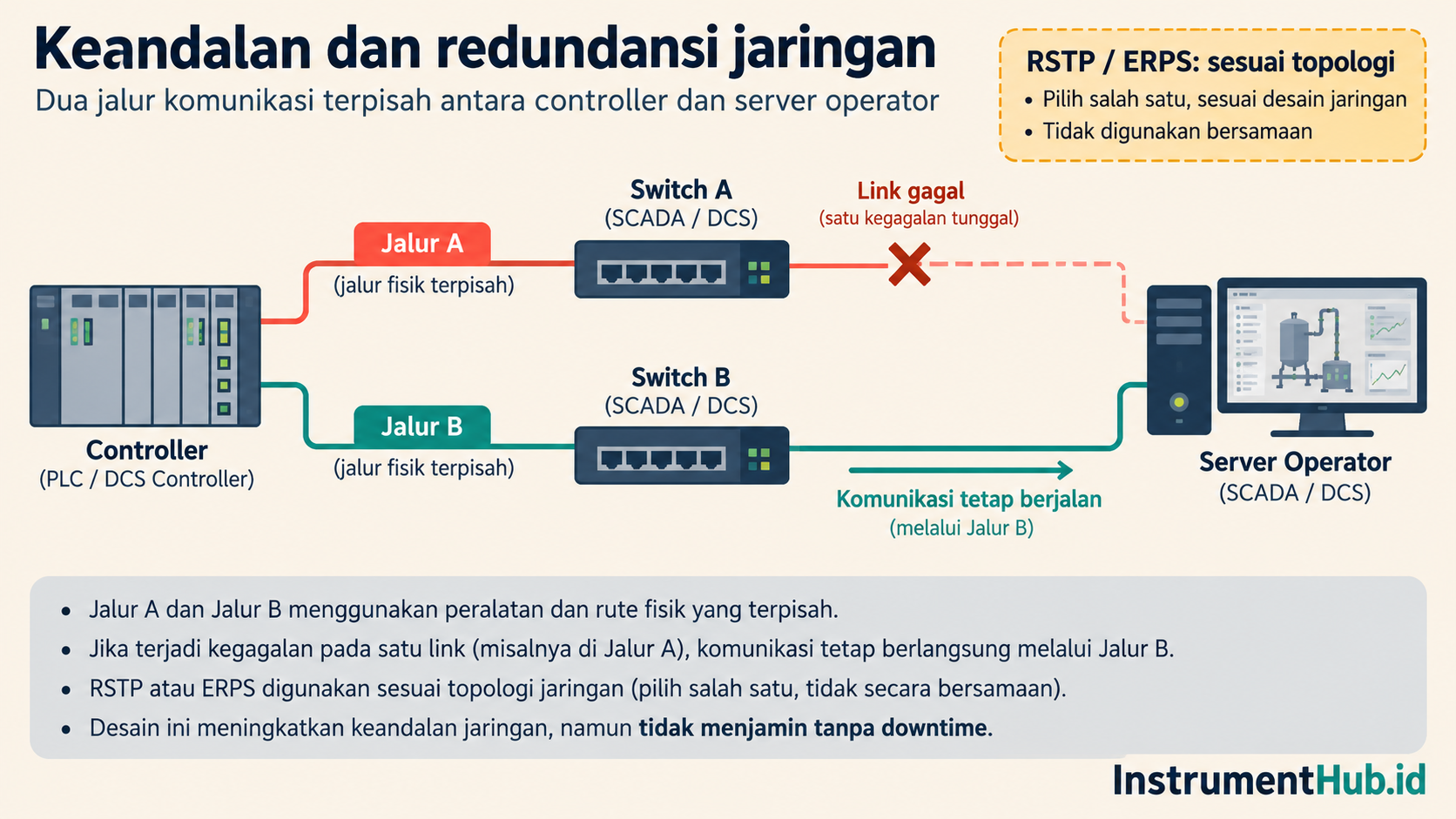 Ilustrasi dua jalur komunikasi dan kegagalan pada jalur A